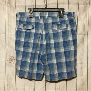 Tommy Bahama Relax Linen Plaid Shorts Mens 38 Blue